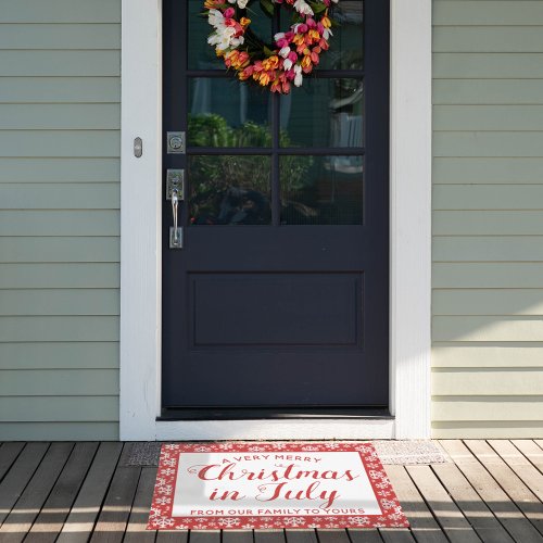 Red Christmas in July Snowflake Doormat