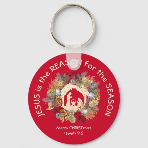 Red Christmas JESUS IS THE REASON Keychain