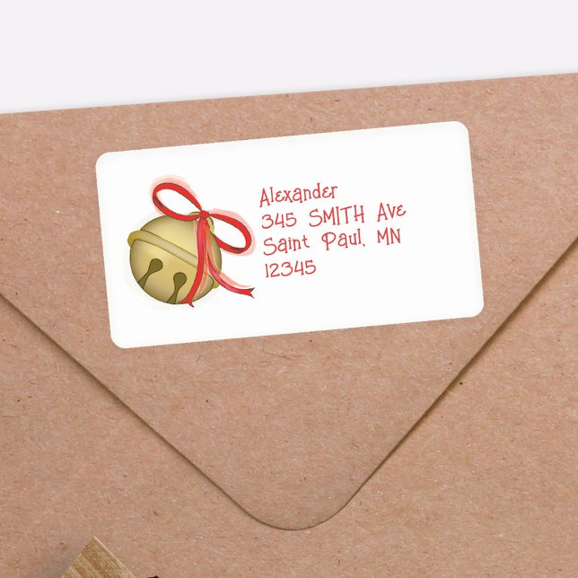 Red Christmas Jingle Bells Custom Label (Red and gold christmas return address template. )