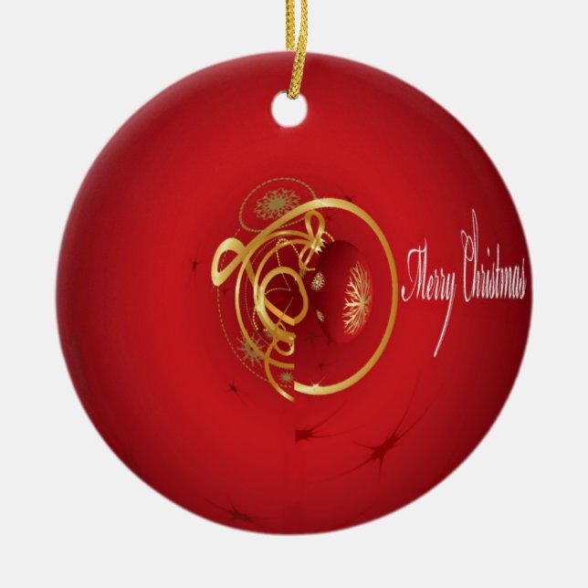 Red Christmas Jingle Bells Have a Blessed Nice Day Ceramic Ornament (Front)