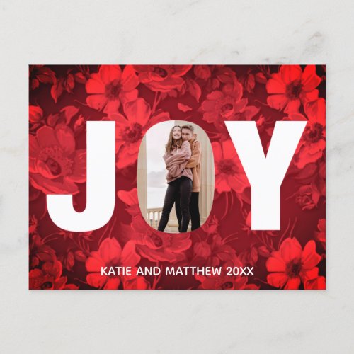 Red Christmas Joy Floral Chic Photo Cutout Modern Postcard