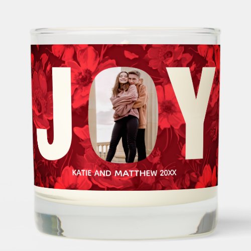 Red Christmas Joy Photo Floral Holiday Gift Scented Candle