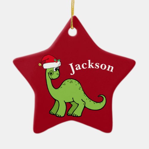Red Christmas Kids Dinosaur Santa Star Custom Ceramic Ornament