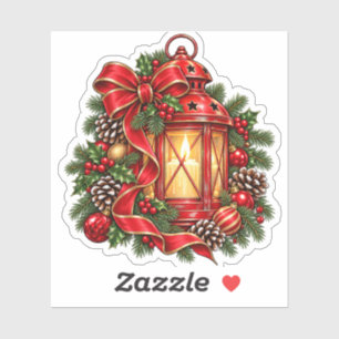 Red Christmas Lantern Pinecone Holiday Sticker