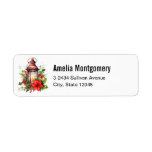 Red Christmas Lantern Poinsettia - Address Label