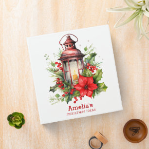 Red Christmas Lantern Poinsettia and Pine 3 Ring Binder