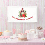  Red Christmas Lantern Poinsettia and Pine Banner