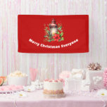  Red Christmas Lantern Poinsettia and Pine Banner