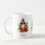 Red Christmas Lantern Poinsettia and Pine Coffee Mug
