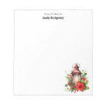  Red Christmas Lantern Poinsettia and Pine Notepad
