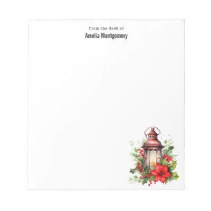 Red Christmas Lantern Poinsettia and Pine Notepad