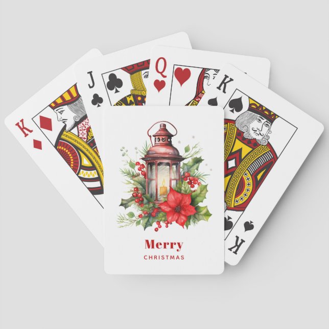 Red Christmas Lantern Poinsettia and Pine Poker Cards (Back)