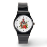 Red Christmas Lantern Poinsettia and Pine Watch
