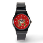 Red Christmas Lantern Poinsettia and Pine Watch