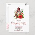 Red Christmas Lantern Poinsettia Party Invitation Postcard