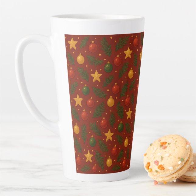 Red Christmas Latte Mug – Festive Holiday Ceramic  (In Situ)