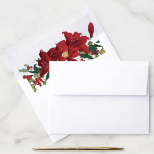 Red Christmas Lilies and Holly Envelope Liner