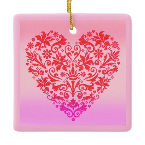 Red Christmas love heart Ceramic Ornament