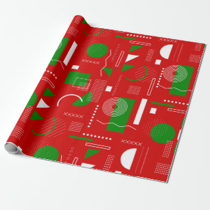 red christmas memphis vintage geometric 1990s wrapping paper