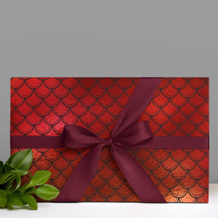 Red Christmas Mermaid Dragon Scales Wrapping Paper
