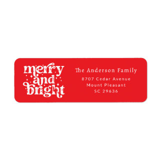 Red Christmas Merry & Bright Return Address Label