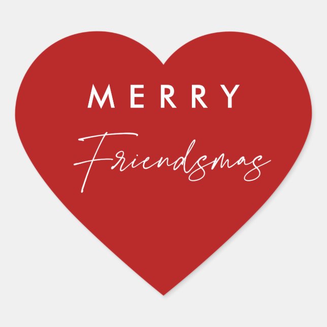 Red Christmas Merry Friendsmas Party Favors Heart Sticker (Front)
