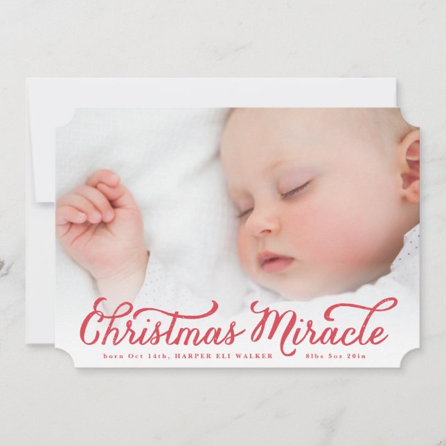 Red Christmas Miracle Holiday Birth Announcement (Front)