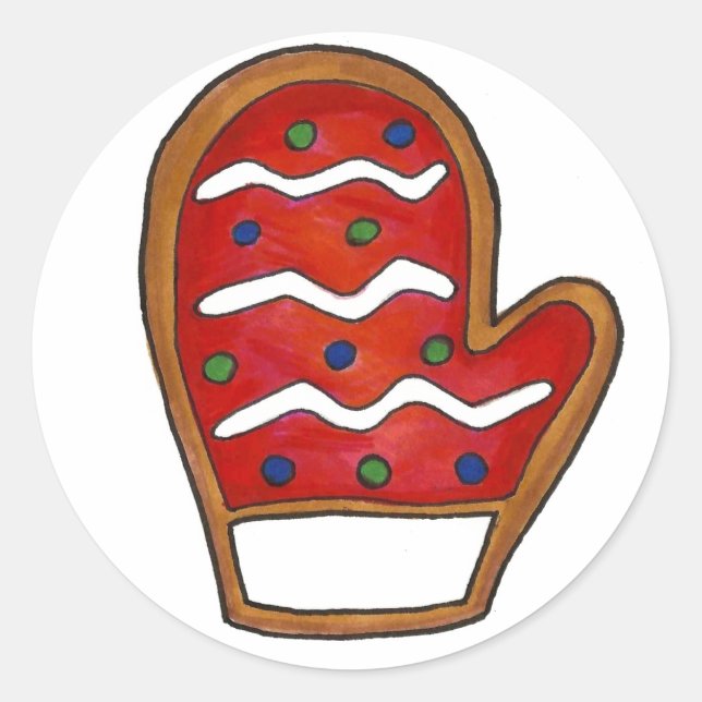 Red Christmas Mitten Sugar Cookie Holiday Winter Classic Round Sticker (Front)