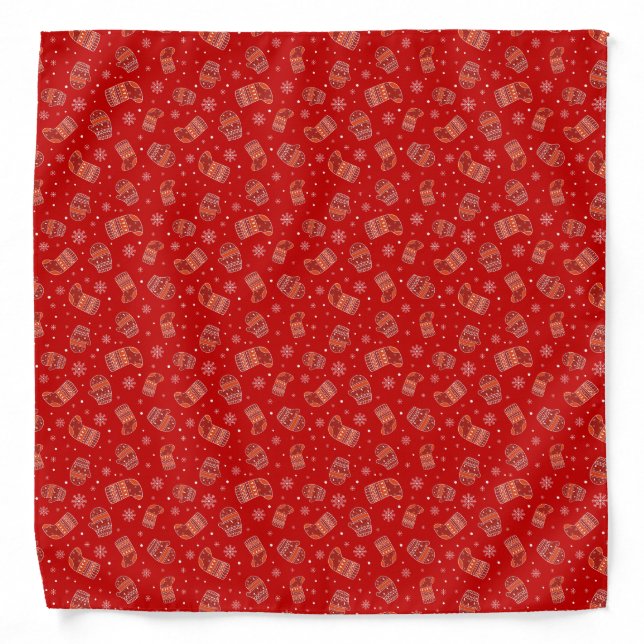 Red Christmas Mittens, Stockings & Snowflakes Bandana (Front)