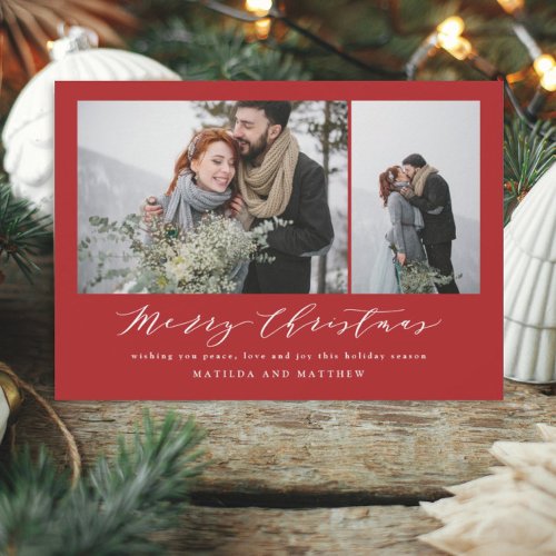 Red Christmas modern script 2 photo  Holiday Card