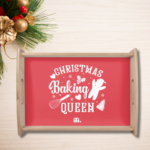 Red Christmas Monogram Baking Queen Mothers  Serving Tray