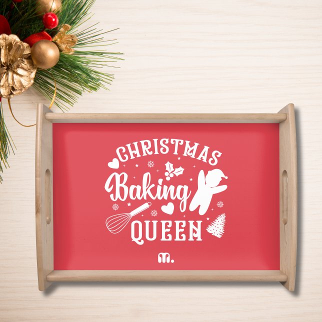 Red Christmas Monogram Baking Queen Mothers  Serving Tray (Creator Uploaded)