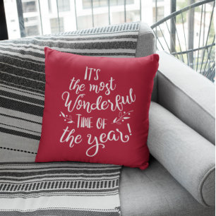 Red Christmas Most Wonderful Time of the Year Throw Pillow