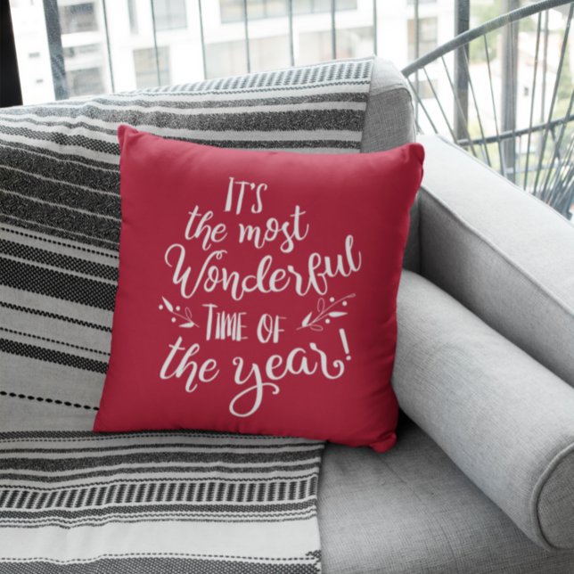 Red Christmas Most Wonderful Time of the Year  Throw Pillow (Creator Uploaded)