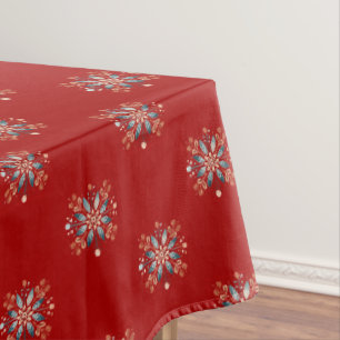 Red Christmas Nordic Folk snowflake pattern Tablecloth