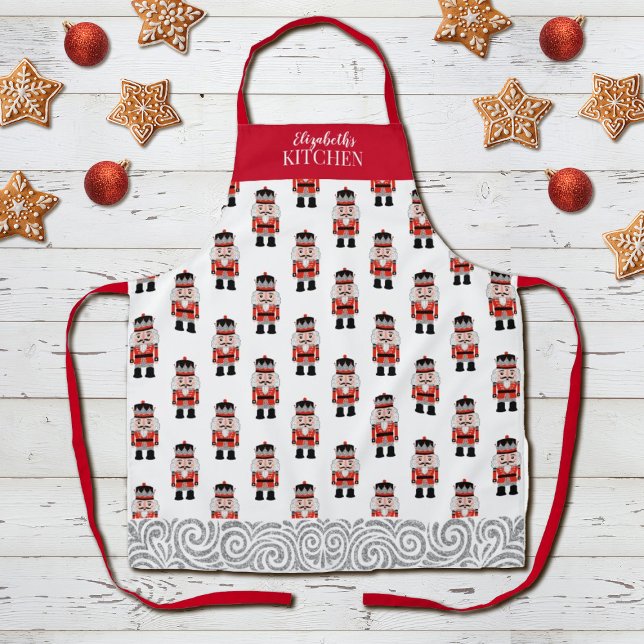 Red Christmas Nutcracker Pattern Apron (Creator Uploaded)