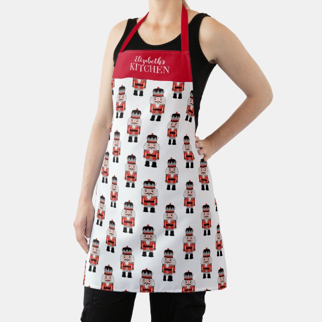 Red Christmas Nutcracker Pattern Apron (Insitu)