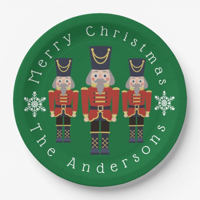 Red Christmas Nutcrackers Personalize Paper Plates (Front)