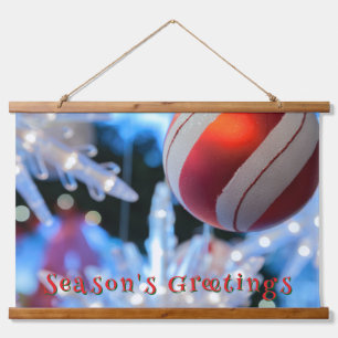 Red Christmas Ornament and White Light Hanging Tapestry
