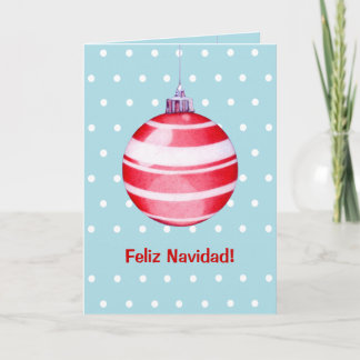 Red Christmas Ornament blue Spanish Christmas Card