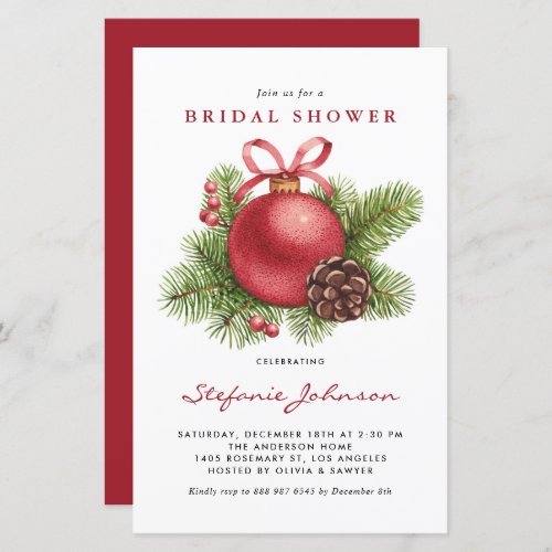Red Christmas Ornament Bridal Shower Invitation