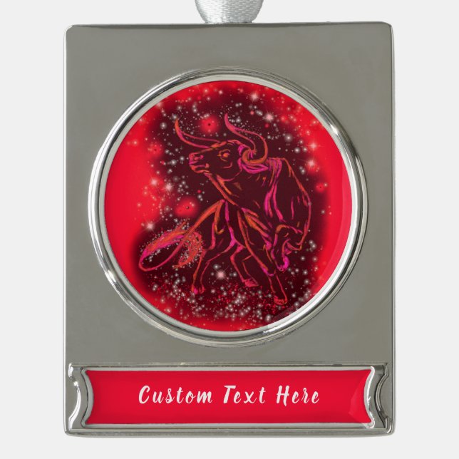 Red Christmas Ornament Bull Running - Your Text (Front)