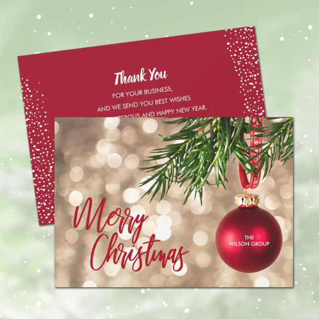 Red Christmas Ornament Business Holiday Card | Zazzle