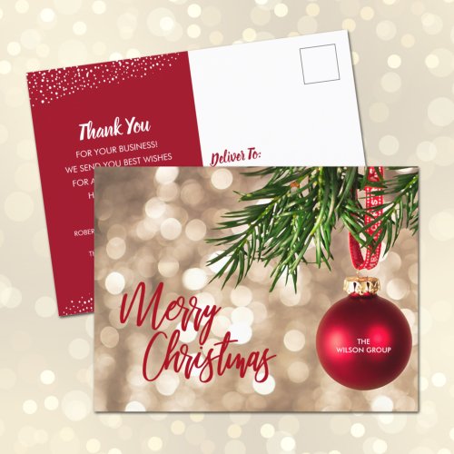 Red Christmas Ornament Business Holiday Postcards