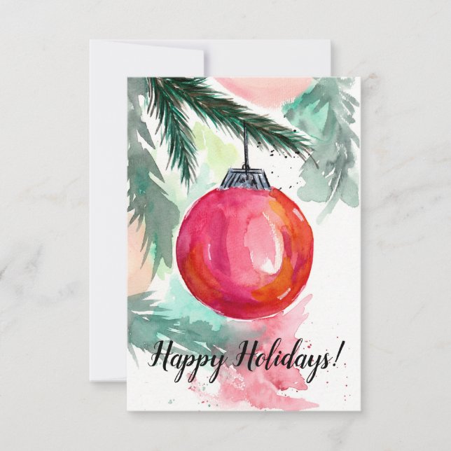 Red Christmas Ornament Christmas Card (Front)