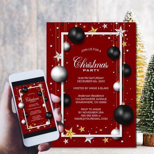 Red Christmas Ornament Christmas Party Invitation