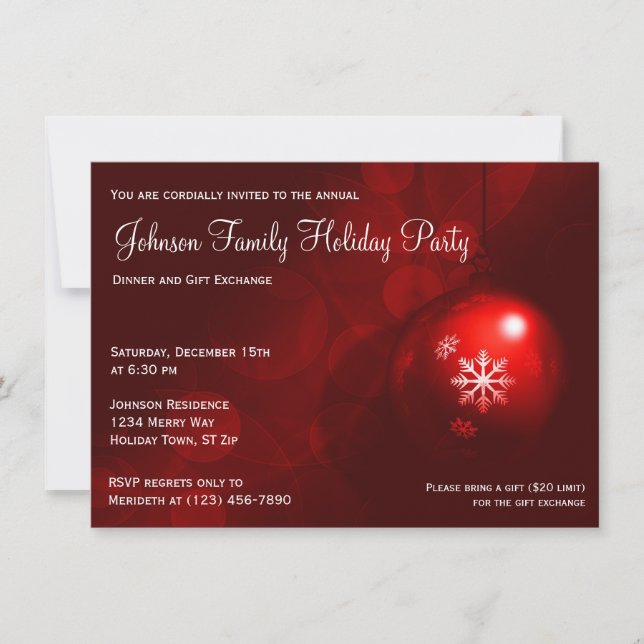 Red Christmas Ornament Holiday Party Invitations (Front)