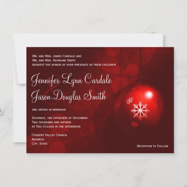 Red Christmas Ornament Holiday Wedding Invitations | Zazzle