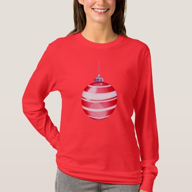 Red Christmas Ornament Ladies T-shirt (Front)