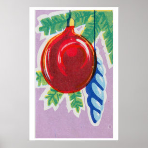 Red Christmas Ornament Matchbox Art Print, Russian Poster